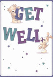 Overflowing with warmth and cheerful energy, this illustrated get well card features two delightful characters: a soft teddy bear and a spirited puppy, each joyfully interacting with the bold, colourful 'Get Well' lettering. The rich indigo and teal hues are set brilliantly against a smooth cream background, their vibrancy brightening the mood much like fresh blooms on a Cricklewood kitchen table. Scattered stars in various shades create a whimsical, uplifting atmosphere, reminiscent of the welcoming buzz found around Cricklewood Broadway and the local markets. The attention to texture-the bear's fluffy coat and the puppy's velvety ears-adds an inviting, almost tangible comfort. The scene exudes hope, kindness, and a sense of community, making this card an ideal companion to a thoughtfully arranged bouquet when words alone aren't quite enough. It's a gentle embrace from a local florist, bringing light to a friend's recovery in Cricklewood.